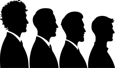 Male Profile Silhouettes in Suit, Vector Side View Portraits of Businessmen and Professionals