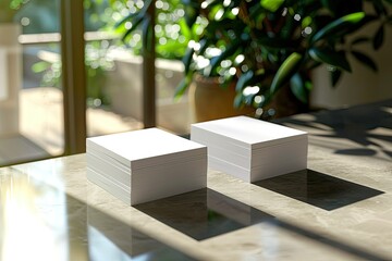 Clear Pixel Picture of Two Stacks of Business Cards Mockup on a Table