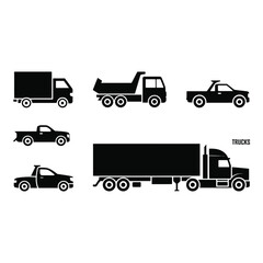 Silhouette Icons of Various Types of Trucks