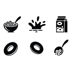 Simple Black and White Icons of Cereal Milk and Treats