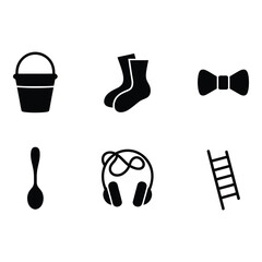 Simple Black and White Icons of Everyday Objects
