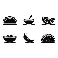 Simple Black and White Icons of Mexican Food