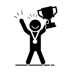 Winner Trophy Stick Figure Vector Clipart Illustration