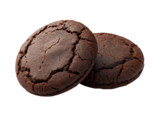 Two delicious chocolate cookies isolated on transparent background