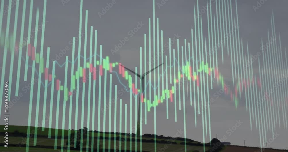 Aufkleber bars emerging growing and scrolling right with candlestick lines visualizing trends over turbine