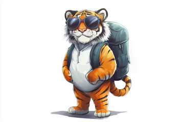 A cute cartoon cat and a striped tiger cub, a wild feline illustration