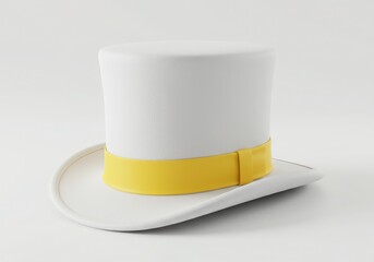 White top hat with yellow ribbon isolated on white background