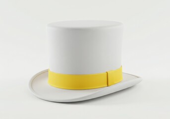 White top hat with yellow ribbon isolated on white background