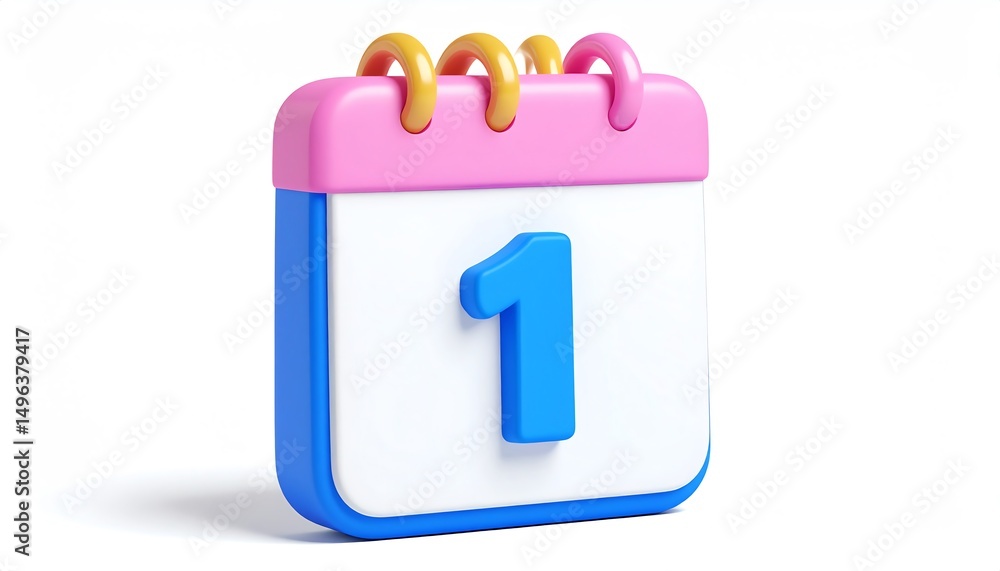 Poster a colorful calendar icon displaying the number one, featuring a playful design with rings at the top