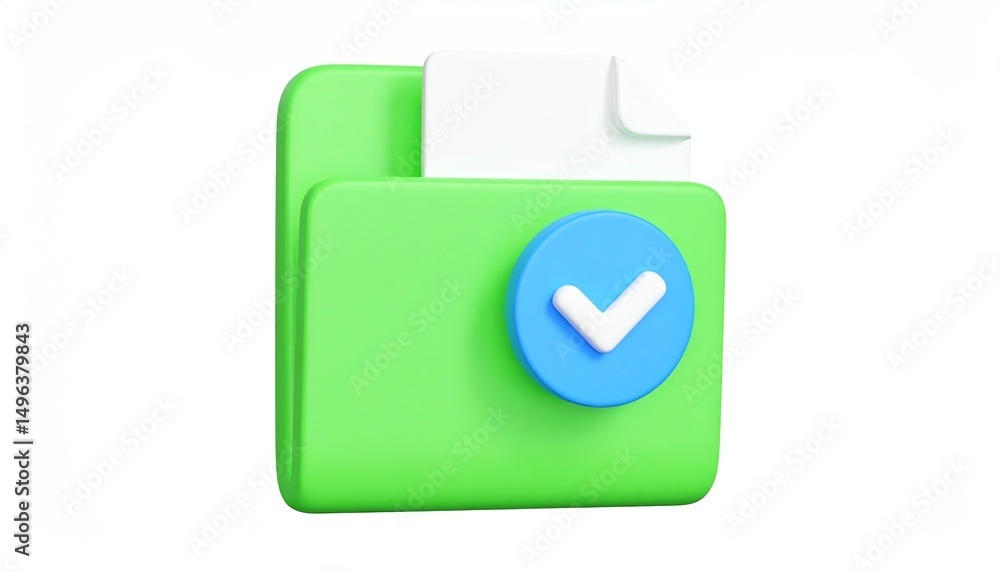 Poster a green folder icon with a blue checkmark and a white document peeking out, symbolizing organization