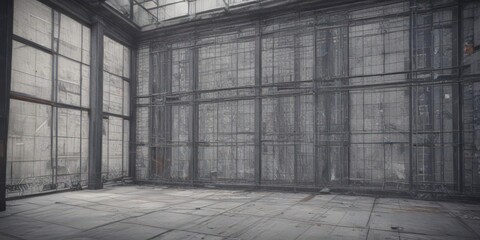 Architectural blueprint photo effect with grid & grunge background, plan, blueprint
