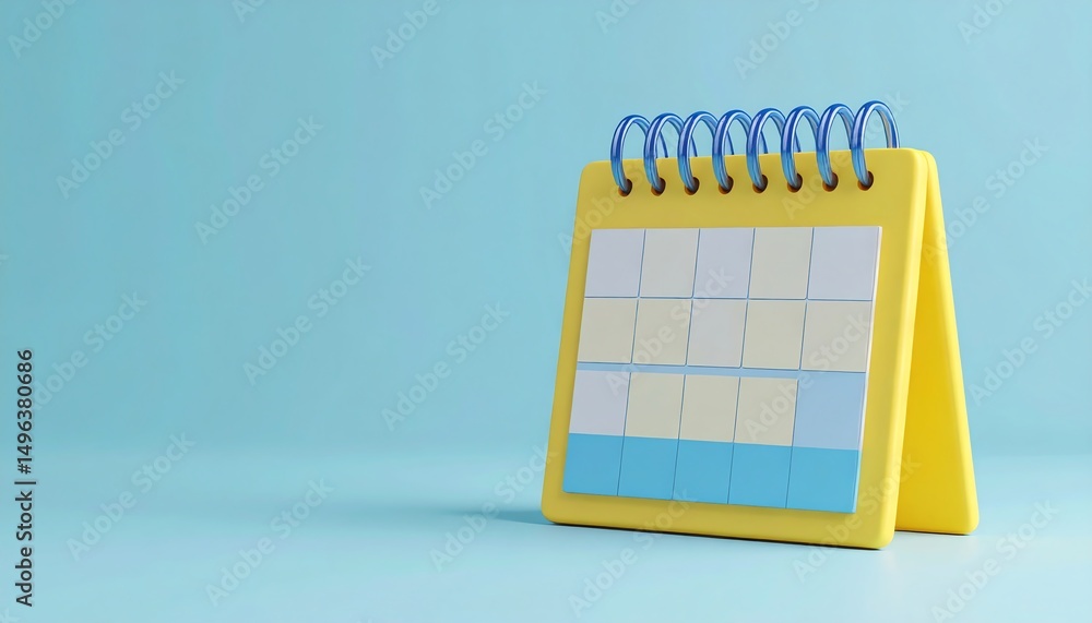 Aufkleber a colorful desk calendar with a spiral binding, displaying a clean layout against a soft blue backgr