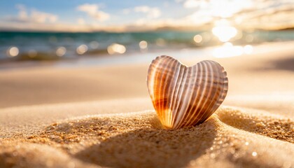 Obraz premium Close-up of a single heart-shaped seashell nestled in the sand