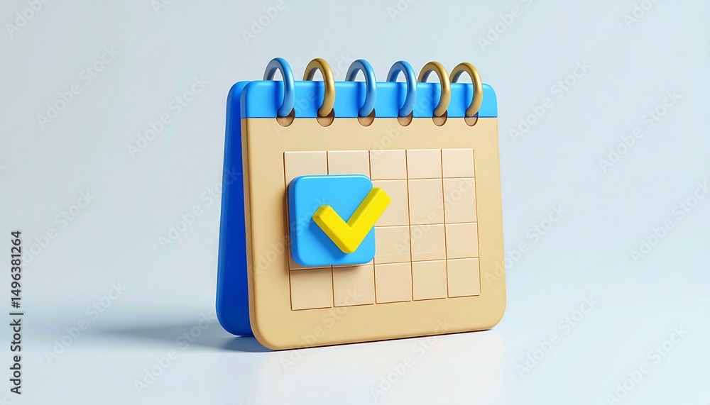 Poster a colorful calendar with a checkmark symbol, emphasizing organization and planning in a modern desig