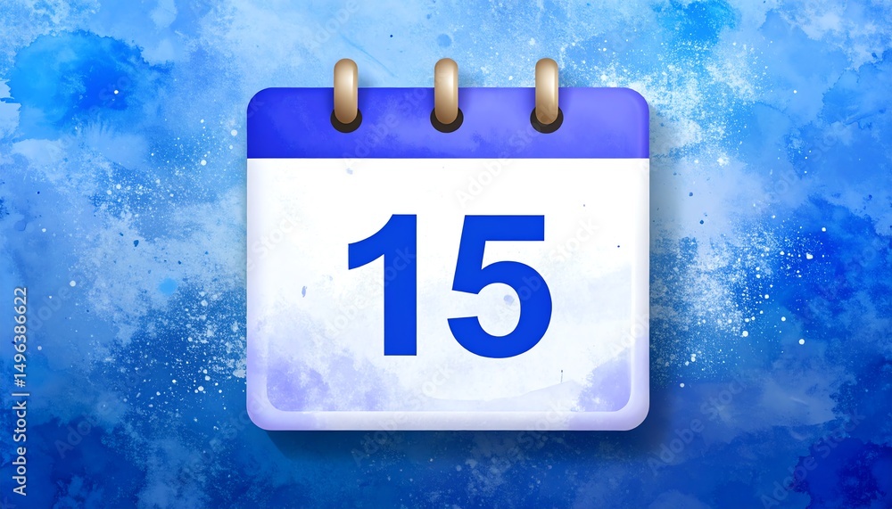 Aufkleber a digital calendar displaying the number 15 against a blue watercolor background, symbolizing dates 
