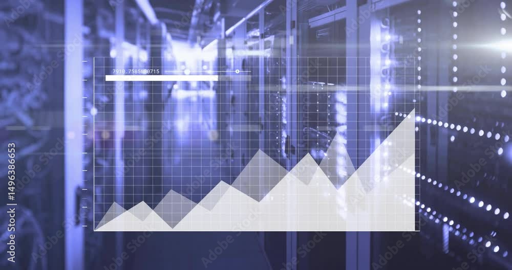Poster starting chart hovering over racks rising peaks updating number moving lensflare indicating trend