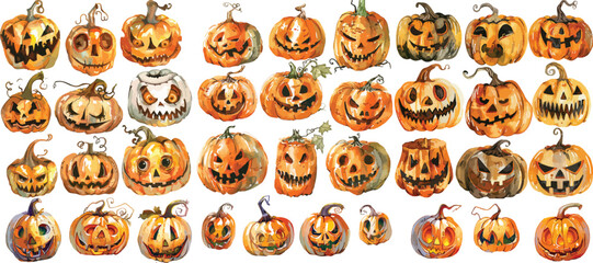 jack o lantern watercolor clipart 