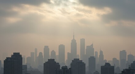 Fototapeta premium Cloudy City Horizon with Smog at Early Morning