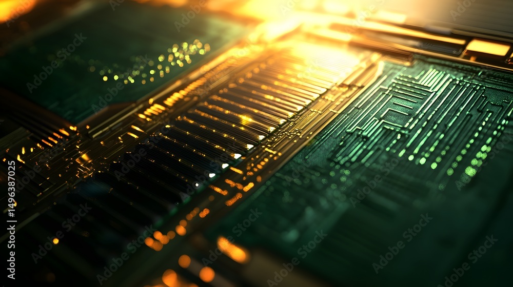 Poster close-up view of intricate circuit board technology.