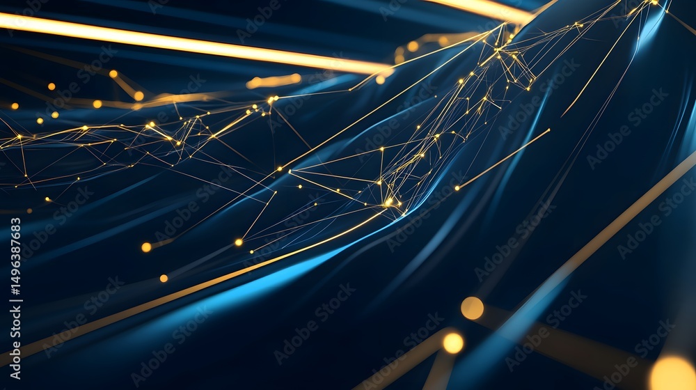 Poster Dynamic abstract design with flowing lines and luminous points.