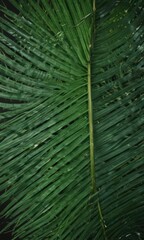 Intricate veins, emerald green palm frond texture , detail, tropical leaf, nature background