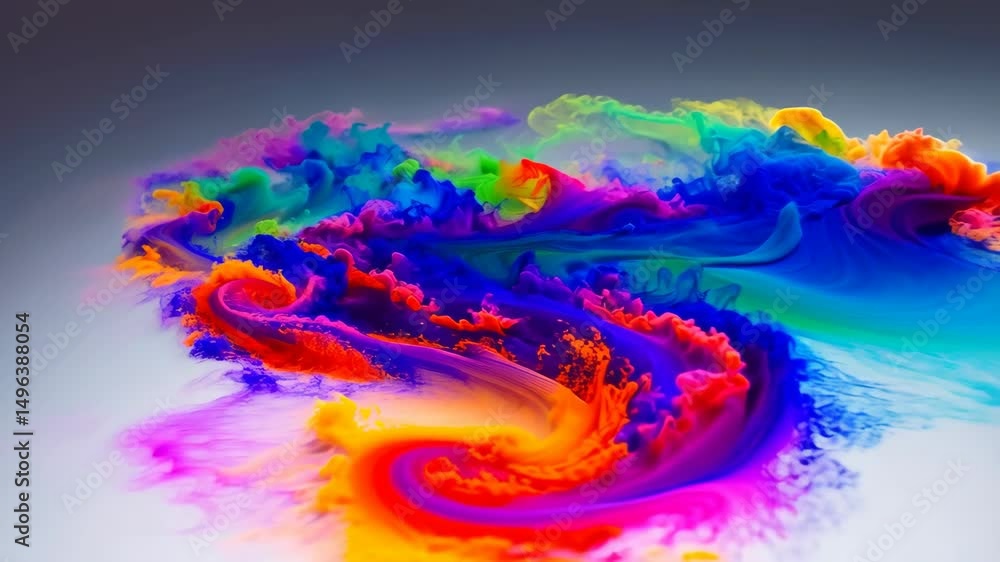 Poster colorful abstract flow of liquid colors forming dynamic shapes, psychedelic visual effect, smooth gr