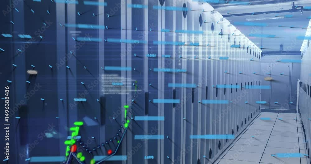 Poster opening showing server racks, code rain cascading and green-red charts rising to visualize metrics