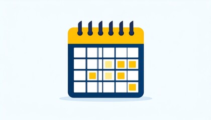 A simple, illustrated calendar with a bright yellow top and colorful squares indicating dates