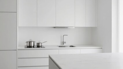 Fototapeta premium Modern Kitchen with Stainless Steel Appliances and White Cabinetry