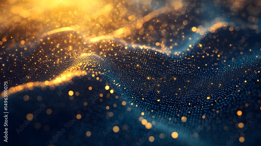 Poster abstract digital design with shimmering gold particles.