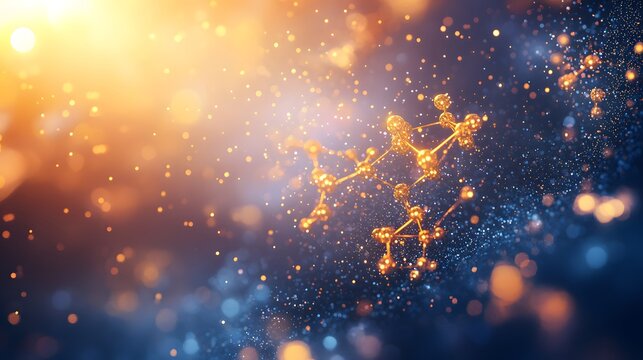 Golden molecular structure against a dark, vibrant backdrop.