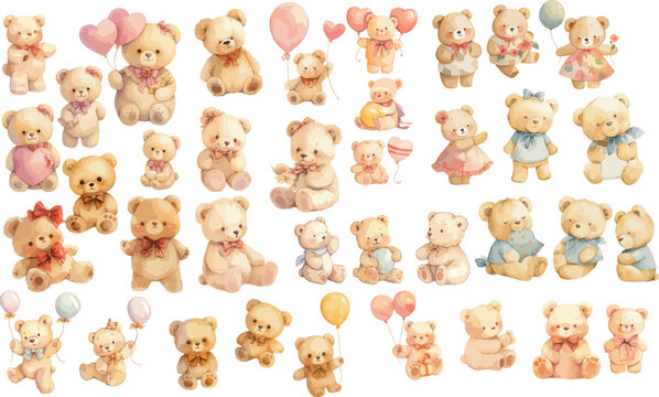 Naklejki teddy bear with balloon watercolor clipart