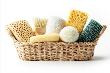 Wooden spa and bath accessories on white background for wellness and hygiene