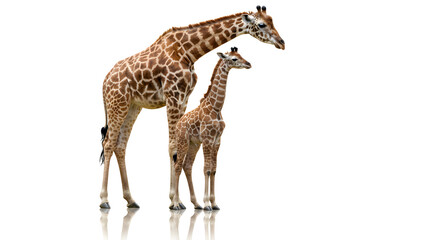 Obraz premium Giraffe Duo: Mother and Calf on White Background