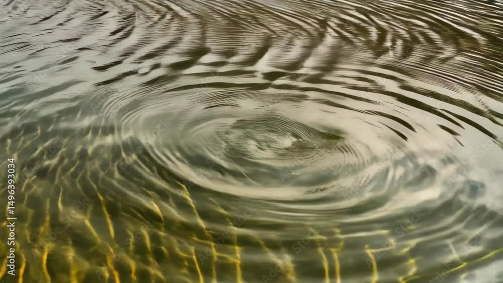 Poster water surface vortex creates ripples and patterns, reflecting golden light from the bottom, creating