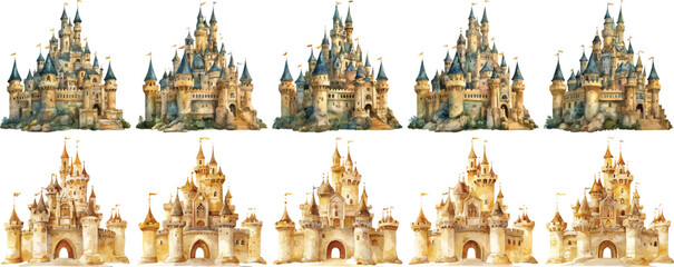 golden castle watercolor clipart  © dian's