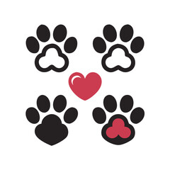 Fototapeta premium Pet paw editable stroke outline icon isolated on white background flat.Pet paw editable stroke. footprints Pet paw, Heart with pet paw print dog cat icon, vector illustration. paws prints dog. 