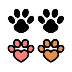 Fototapeta premium Pet paw editable stroke outline icon isolated on white background flat.Pet paw editable stroke. footprints Pet paw, Heart with pet paw print dog cat icon, vector illustration. paws prints dog. 