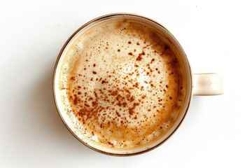 high resolution image of Top view of hot coffee cappuccino isolated on white background