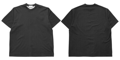Back and front black oversized t-shirt mockup with label for clothing, apparel, transparent...