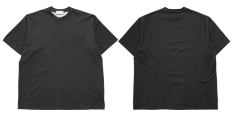 Back and front black oversized t-shirt mockup with label for clothing, apparel, transparent background