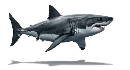 Obraz premium Great White Shark Isolated on White Background