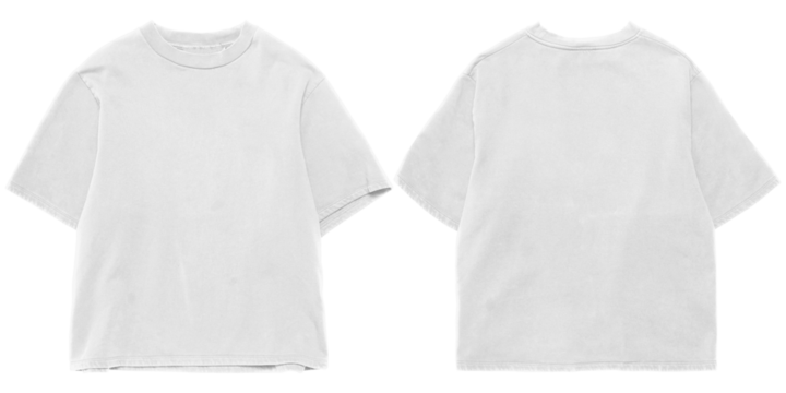 Front and back oversized  t-shirt mockup for apparel, clothing, transparent background
