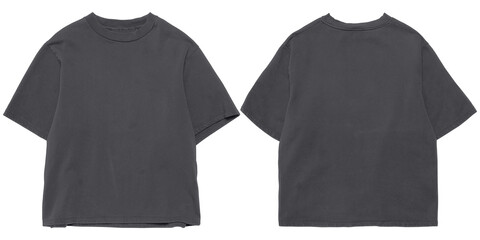 Front and back oversized dark grey t-shirt mockup for apparel, clothing, transparent background
