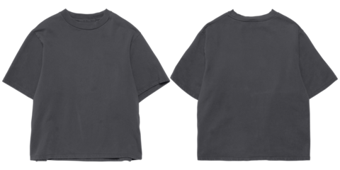 Front and back oversized dark grey t-shirt mockup for apparel, clothing, transparent background