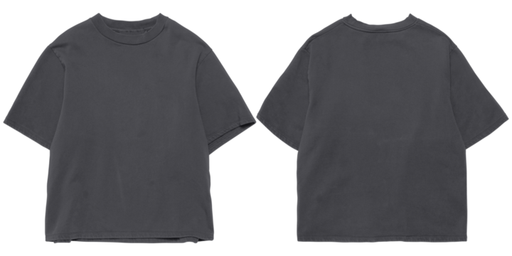 Front and back oversized dark grey t-shirt mockup for apparel, clothing, transparent background