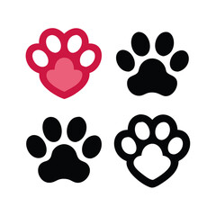 Fototapeta premium Pet paw editable stroke outline icon isolated on white background flat.Pet paw editable stroke. footprints Pet paw, Heart with pet paw print dog cat icon, vector illustration. paws prints dog. 