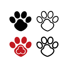 Fototapeta premium Pet paw editable stroke outline icon isolated on white background flat.Pet paw editable stroke. footprints Pet paw, Heart with pet paw print dog cat icon, vector illustration. paws prints dog. 