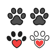 Fototapeta premium Pet paw editable stroke outline icon isolated on white background flat.Pet paw editable stroke. footprints Pet paw, Heart with pet paw print dog cat icon, vector illustration. paws prints dog. 