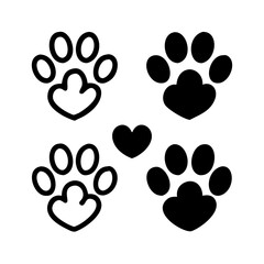 Pet paw editable stroke outline icon isolated on white background flat.Pet paw editable stroke. footprints Pet paw, Heart with pet paw print dog cat icon, vector illustration. paws prints dog. 
